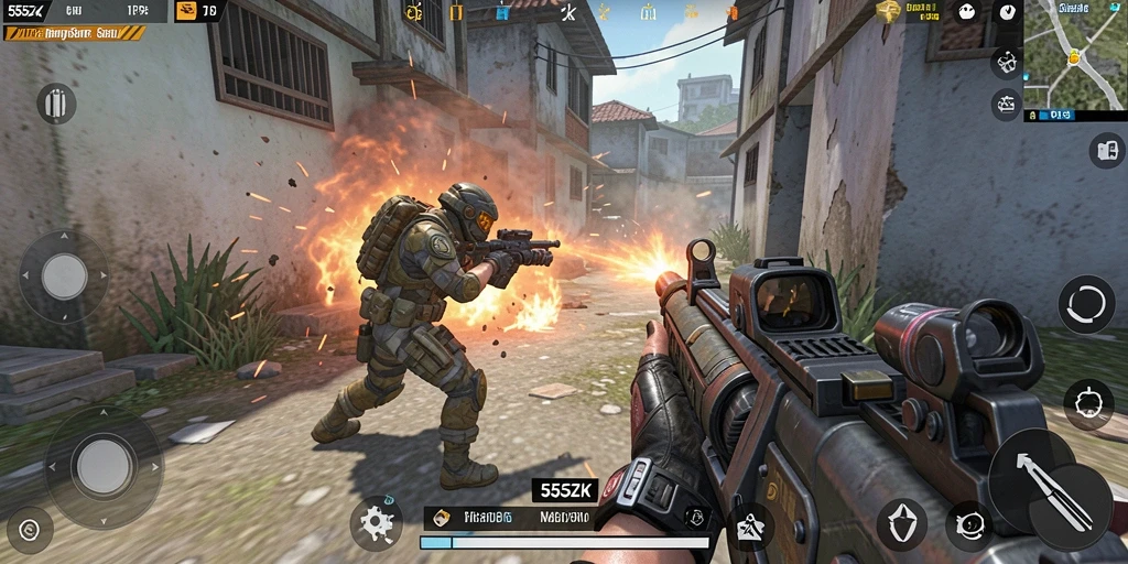 Tampilan gameplay seru dalam pertarungan TPS 555ZK.