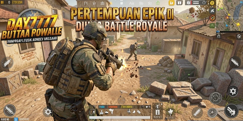 Tampilan gameplay seru dalam pertarungan Battle Royale yang intens.