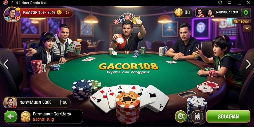 Tampilan gameplay poker yang menarik dan interaktif di GACOR108.