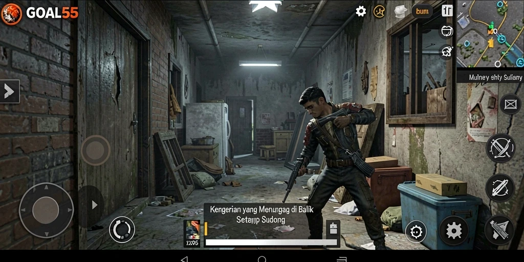 Gameplay menegangkan GOAL55 dengan suasana horor yang mencekam.