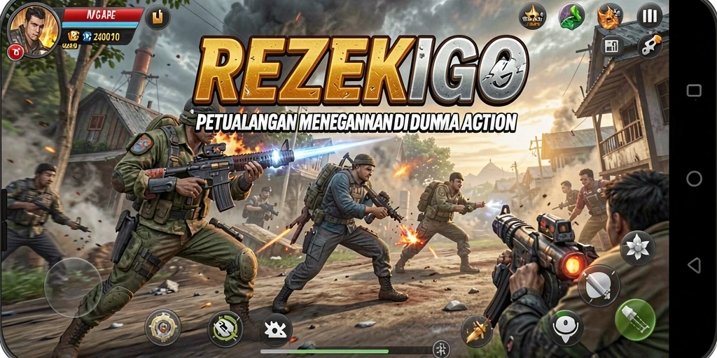 Gameplay seru dalam <strong>REZEKIGO</strong> saat beraksi melawan musuh.
