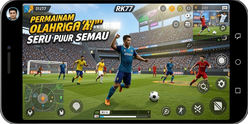 Screenshot RK77 menampilkan gameplay seru dengan aksi olahraga yang mendebarkan.