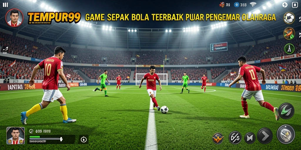 Screenshot TEMPUR99 menampilkan momen seru pertandingan sepak bola.