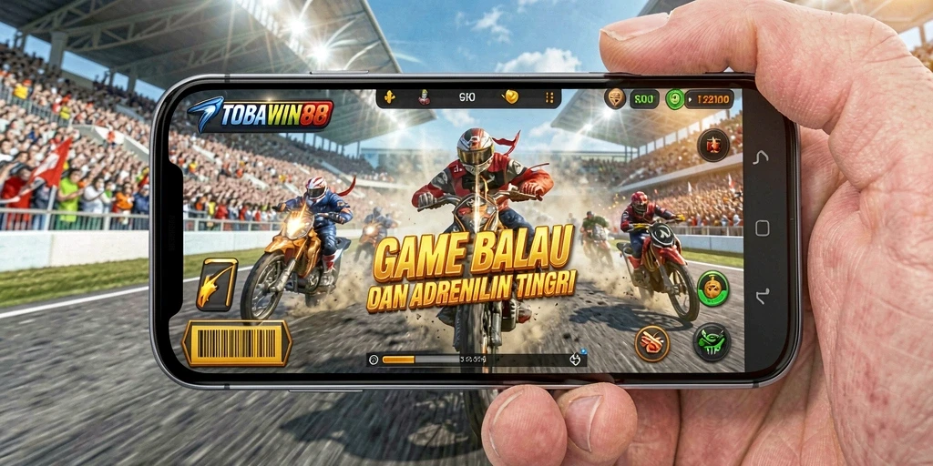 Screenshot gameplay TOBAWIN88 menampilkan aksi balap yang mendebarkan.